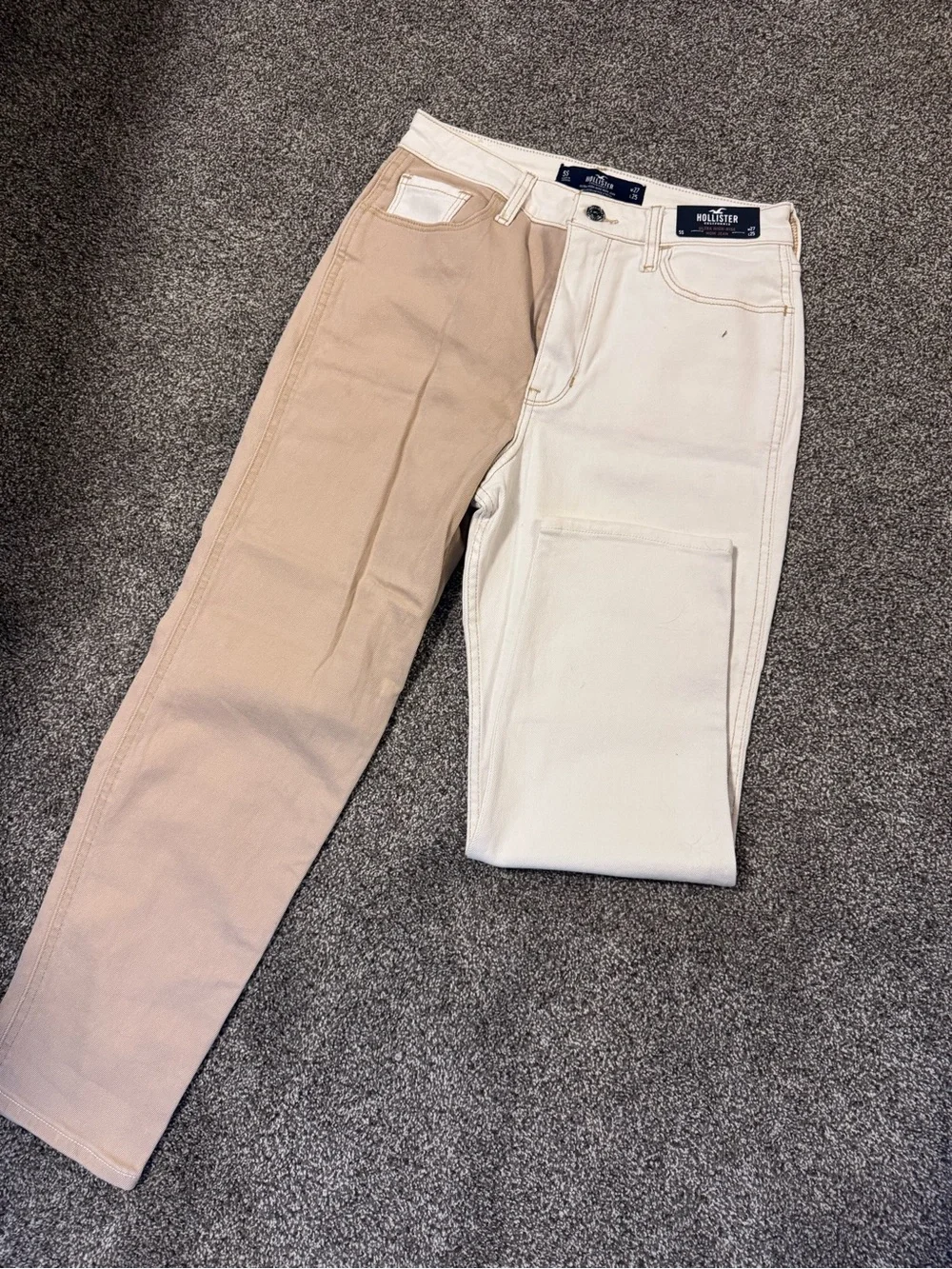 Hollister Womens Two-Tone Pants in Tan & Cream